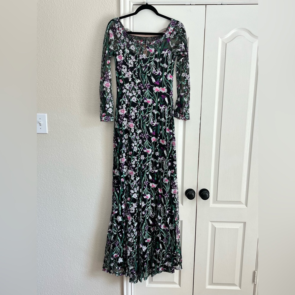 Tadashi Shoji Lace Embroidered Dress Gown black purple green size 6 - Picture 8 of 13